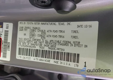 2017 Toyota Tacoma Sr5 z USA, uszkodzony, nr VIN 5TFAX5GN5HX082454